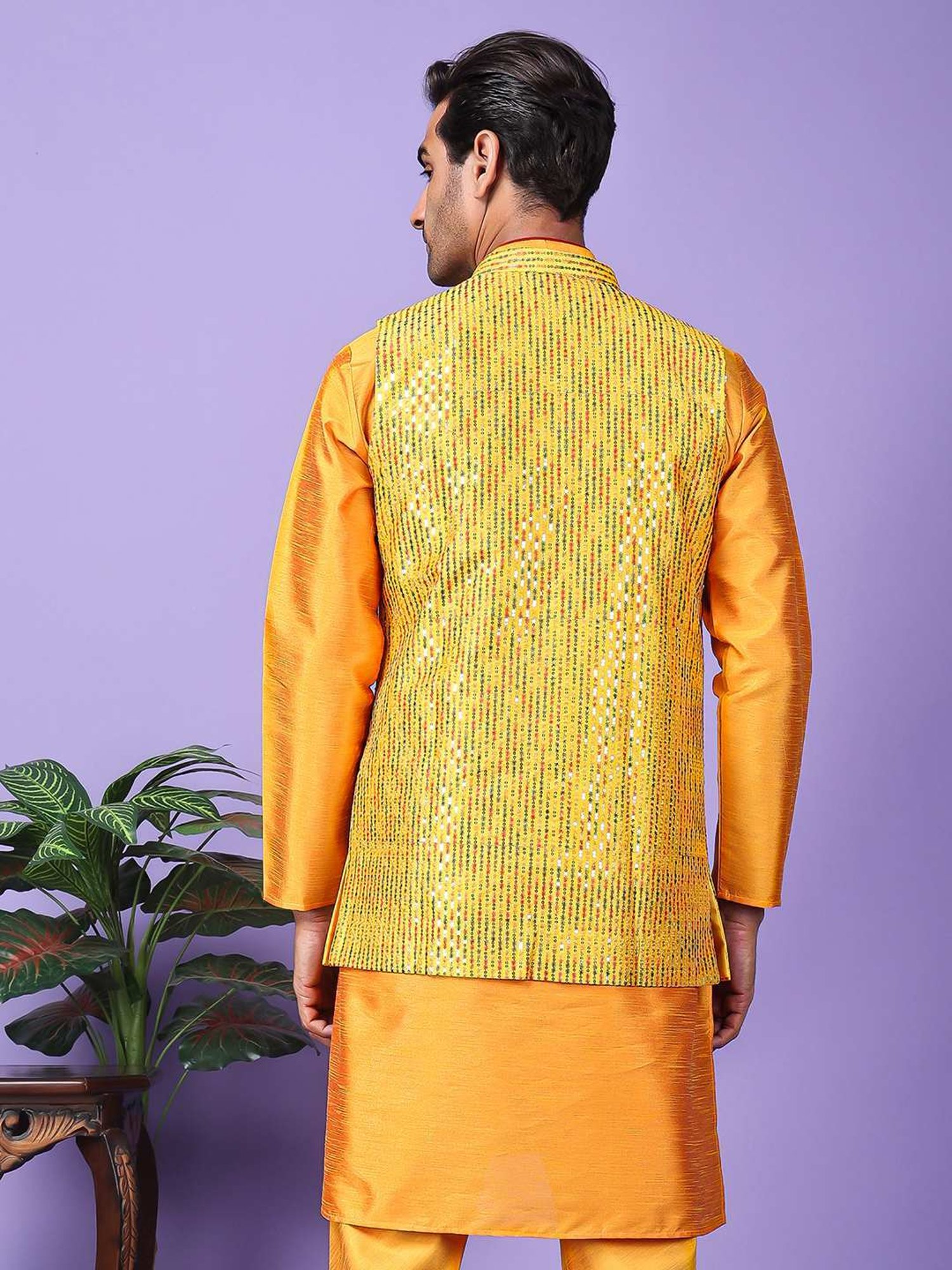 Hangup Yellow Regular Fit Embroidered Nehru Jacket