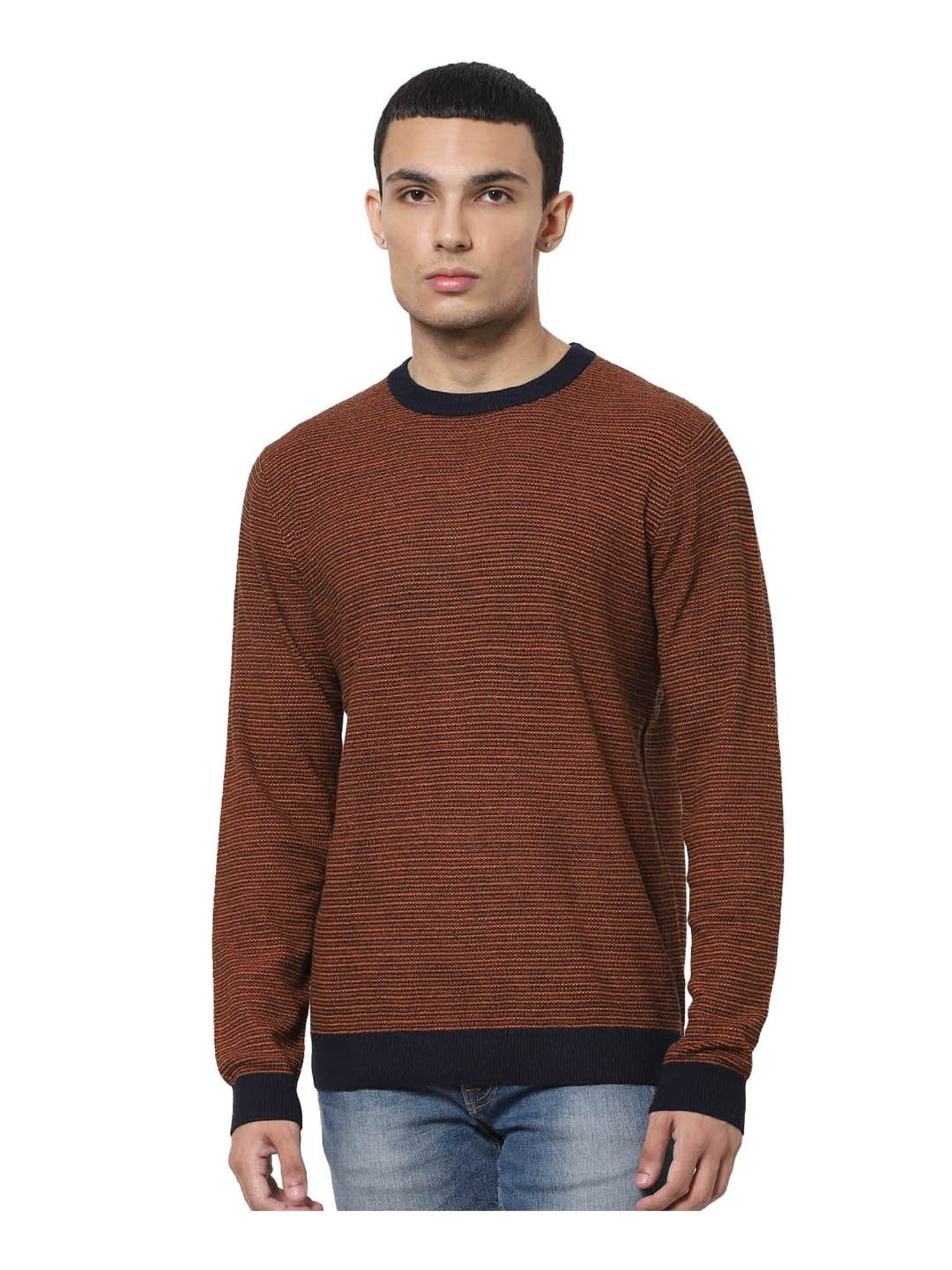 Jack & Jones Brown Self Striped Sweater