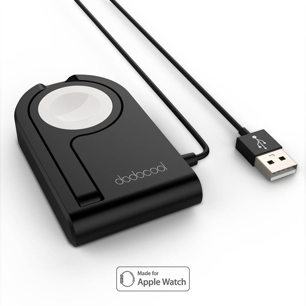 dodocool MFi Certified Foldable Magnetic Charging Dock Holder Stand for 38mm/42mm Apple Watch 3ft Integrated USB Cable Adjustable Viewing Angle Compatible with Nightstand Mode Scratch Resistant Black