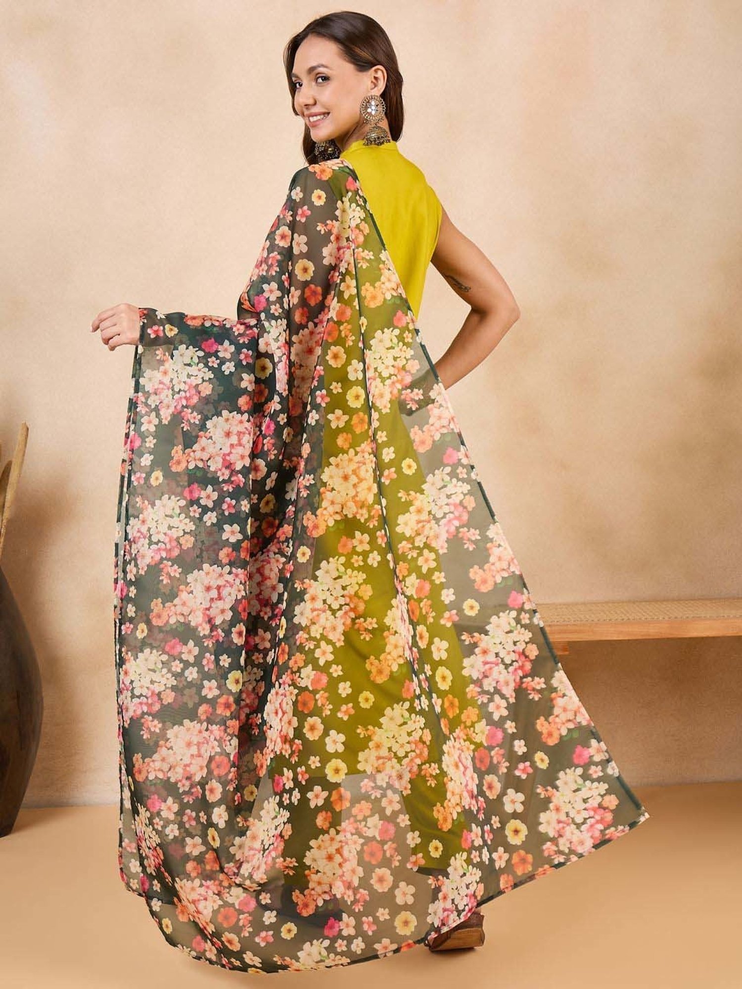 Inweave Green Floral Print Dupatta