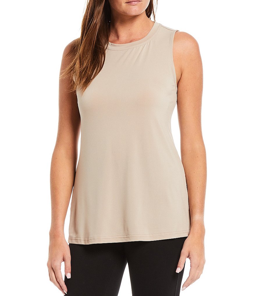 Ali Miles Sleeveless Round Neck Crepe Luxe Tank