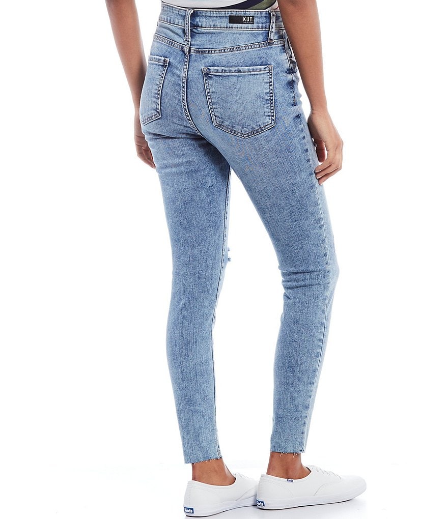 KUT from the Kloth Connie High Rise Exposed Button Fly Destruction Detail Raw Hem Skinny Jeans
