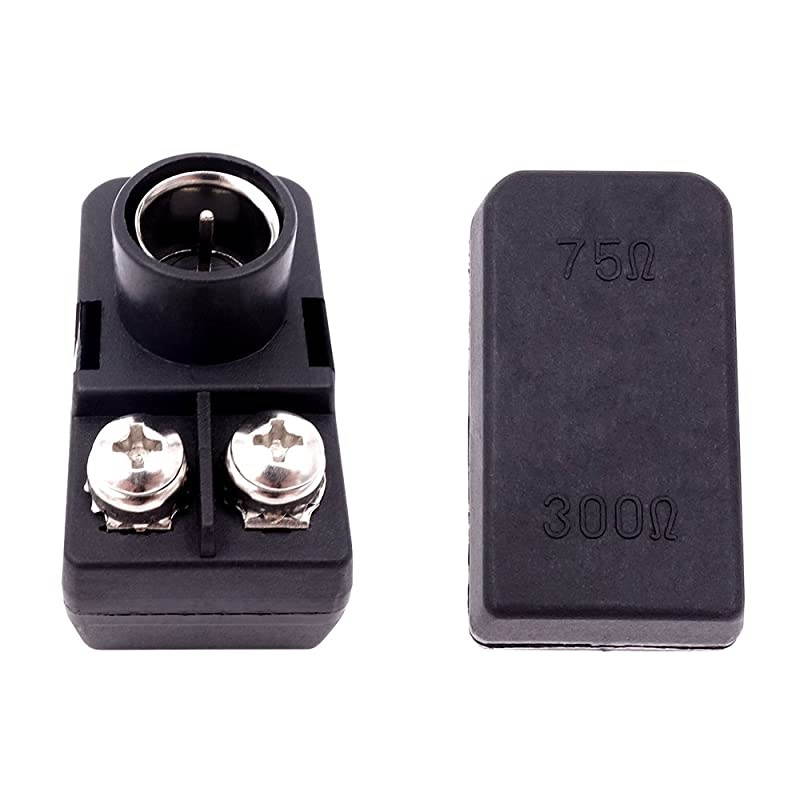 2 Pack) 300 Ohm to 75 Ohm UHF VHF FM Matching Transformer Balun Converter Adapter with F Type Male Coax Coaxial Connector Plug for Antenna Cable Cord TV