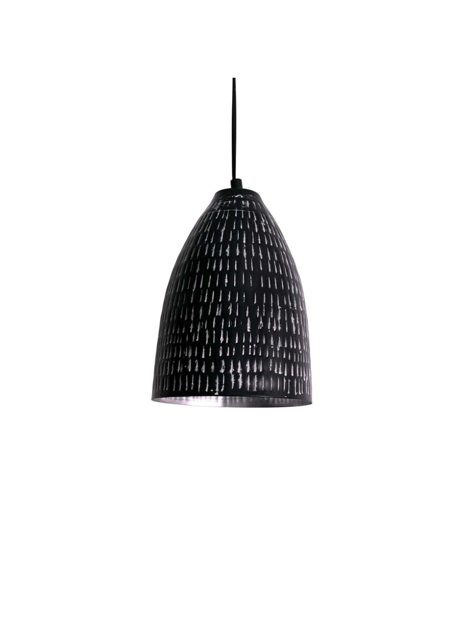 ExclusiveLane 'Divine Ebony' Black & Silver Iron Hand-Etched Pendant Lamp - Set of 1