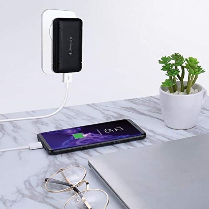 USB Wall Charger, Costyle 3 Pack 18W Extra Slim GaN Tech Fast Charge 3.0 Wall Charger Fast Charging Block with Foldable Plug Compatible for Android Phone, Galaxy S10 S9 Note 9, HTC 12 (Black)