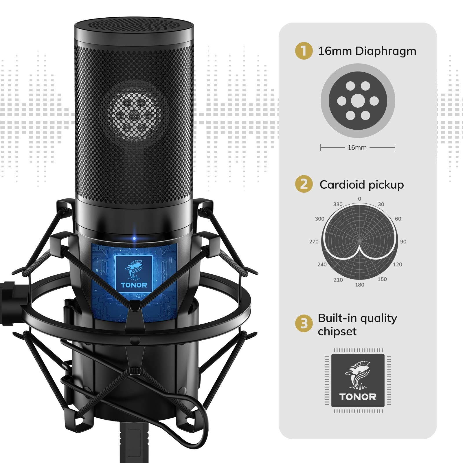 TONOR USB Microphone Kit Q9 Condenser Computer Cardioid Mic for Podcast, Game, YouTube Video, Stream, Recording Music, Voice Over