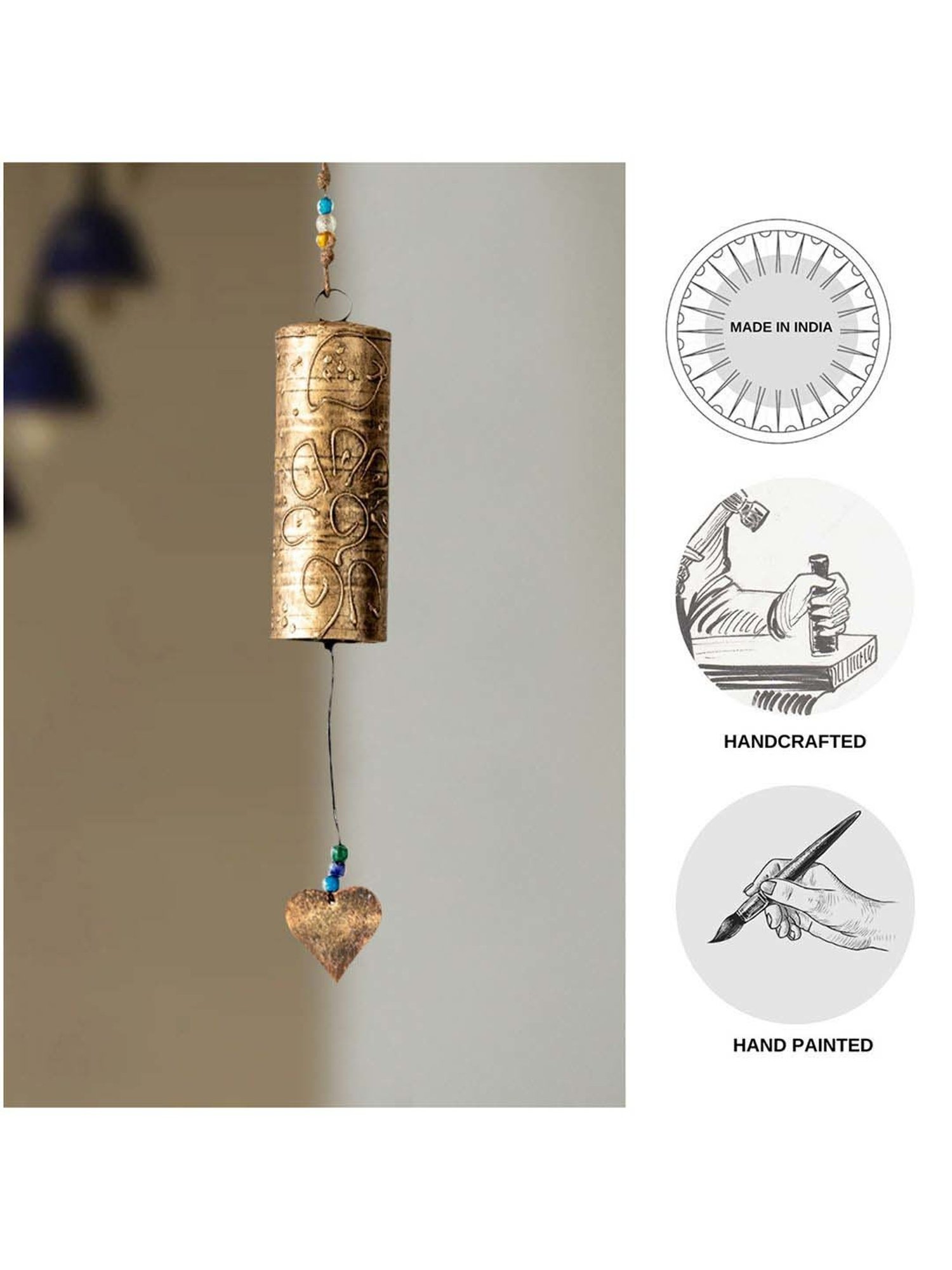 ExclusiveLane Golden Iron Sonorous Ghantadi Kutch Decorative Hanging Wind Chime