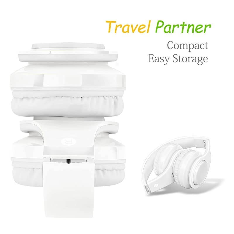 Headphones for Kids, 85db Volume Limited, up to 6-8 Hours Play, Stereo Sound, SD Card Slot, Over-Ear and Build-in Mic Wireless/Wired Headphones for Boys Girls(White)