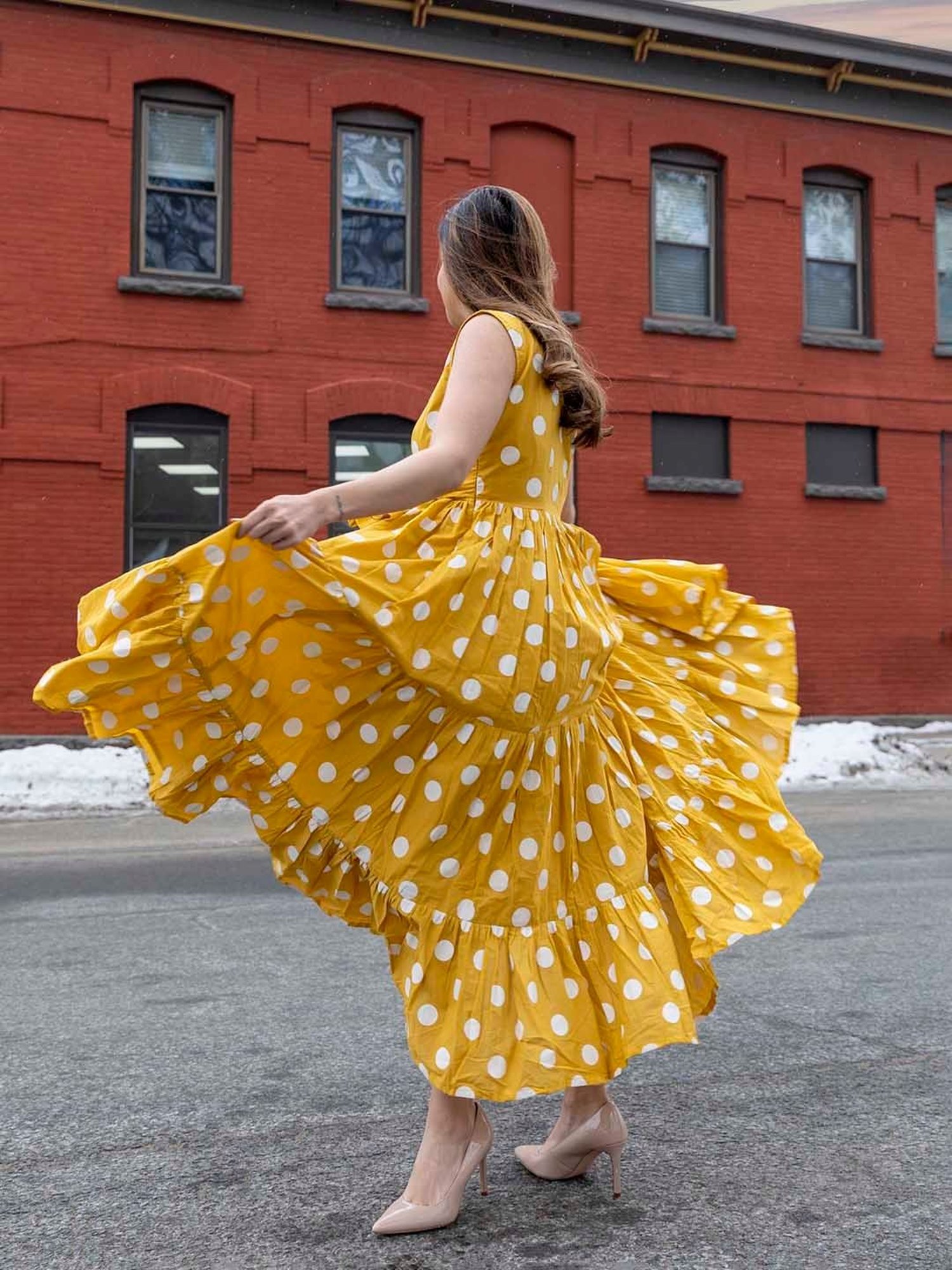 AACHHO Yellow Daffy Polka Cotton Dress