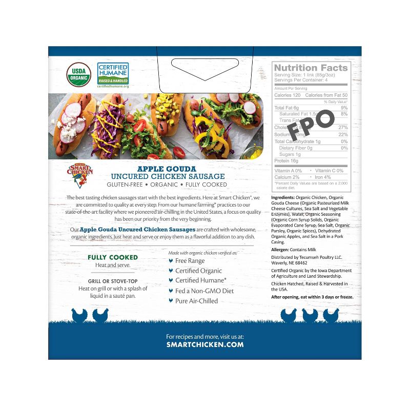 Smart Chicken Fully Cooked Organic Apple Gouda Chicken Links - 12oz/4ct