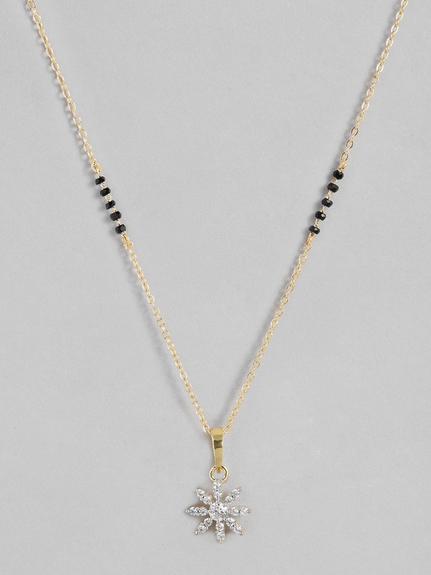 Abdesigns Gold-Plated American Diamond & Black Beaded Mangalsutra