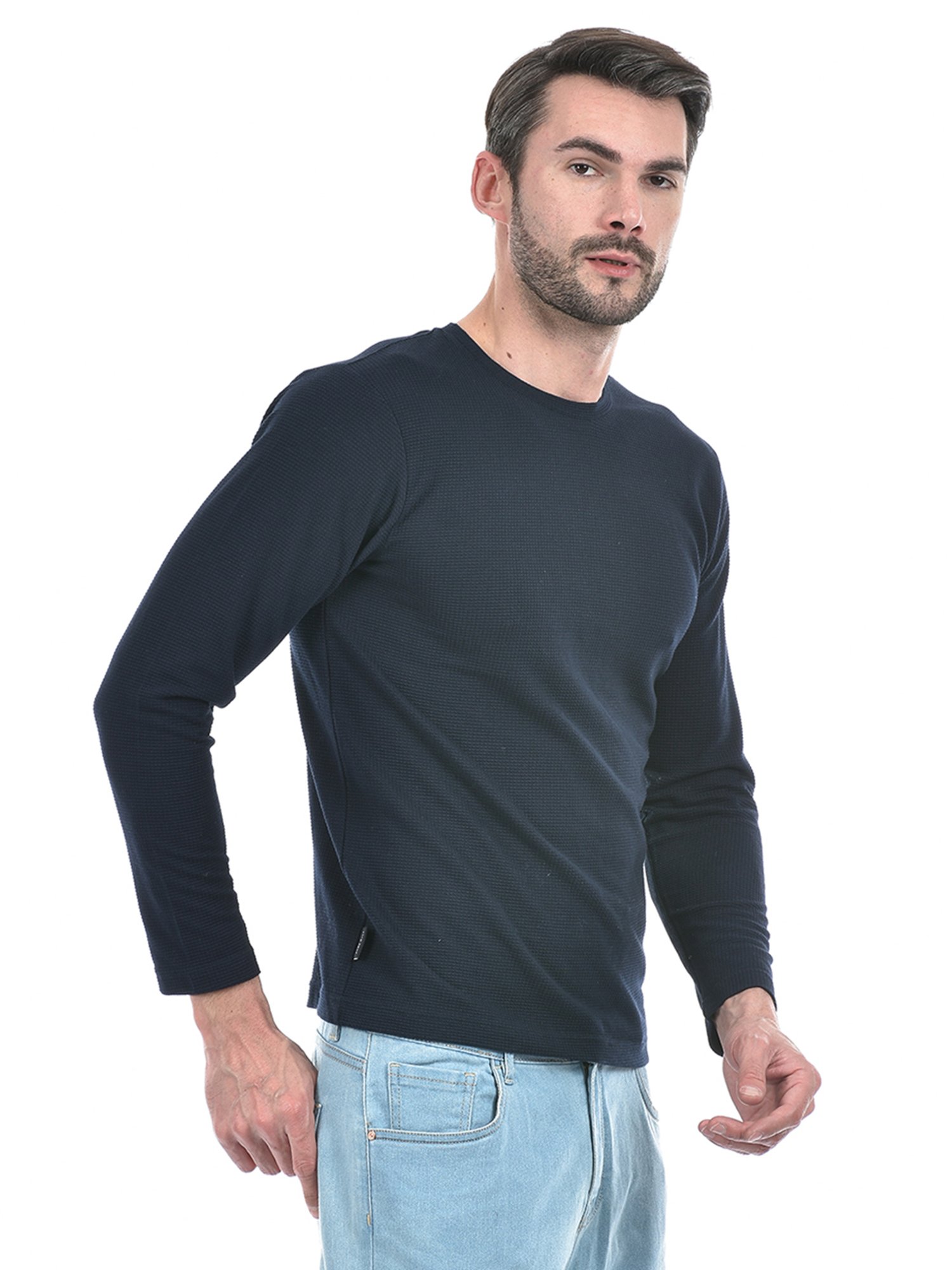 Integriti Navy Regular Fit Textured Crew T-Shirt