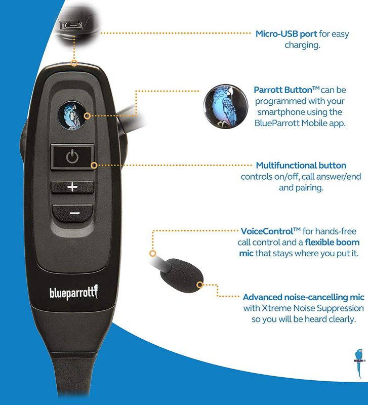 BlueParrott C400-XT Voice-Controlled Bluetooth Headset with 96% Noise Canceling Microphone for iOS and Android Bundle with Blucoil 5000mAh Portable Power Bank, and 3-FT USB 2.0 Type-A Extension Cable