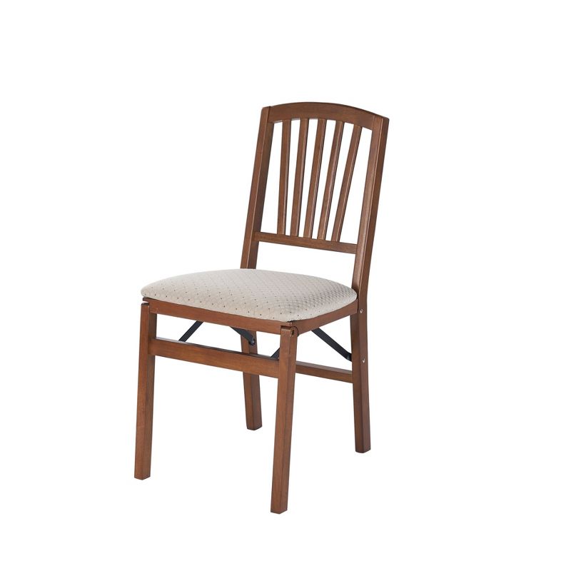 2pc Slat Back Folding Chairs Fruitwood - Stakmore