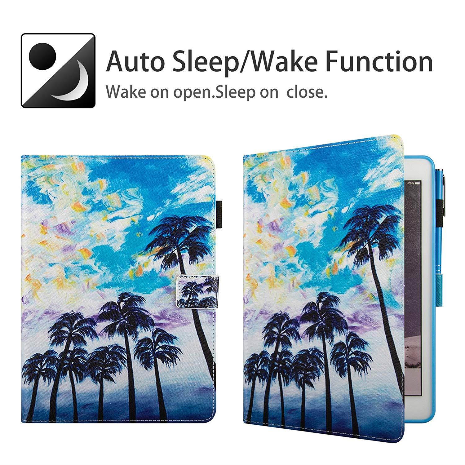 iPad Air 2 Case, iPad 9.7 Case, Dteck Pretty Palm Tree Flip Folio Smart Stand Case with [Stylus Pencil] PU Leather Wallet Pen Holder Protective Cover for Apple iPad Air iPad 6th-Sky Beach