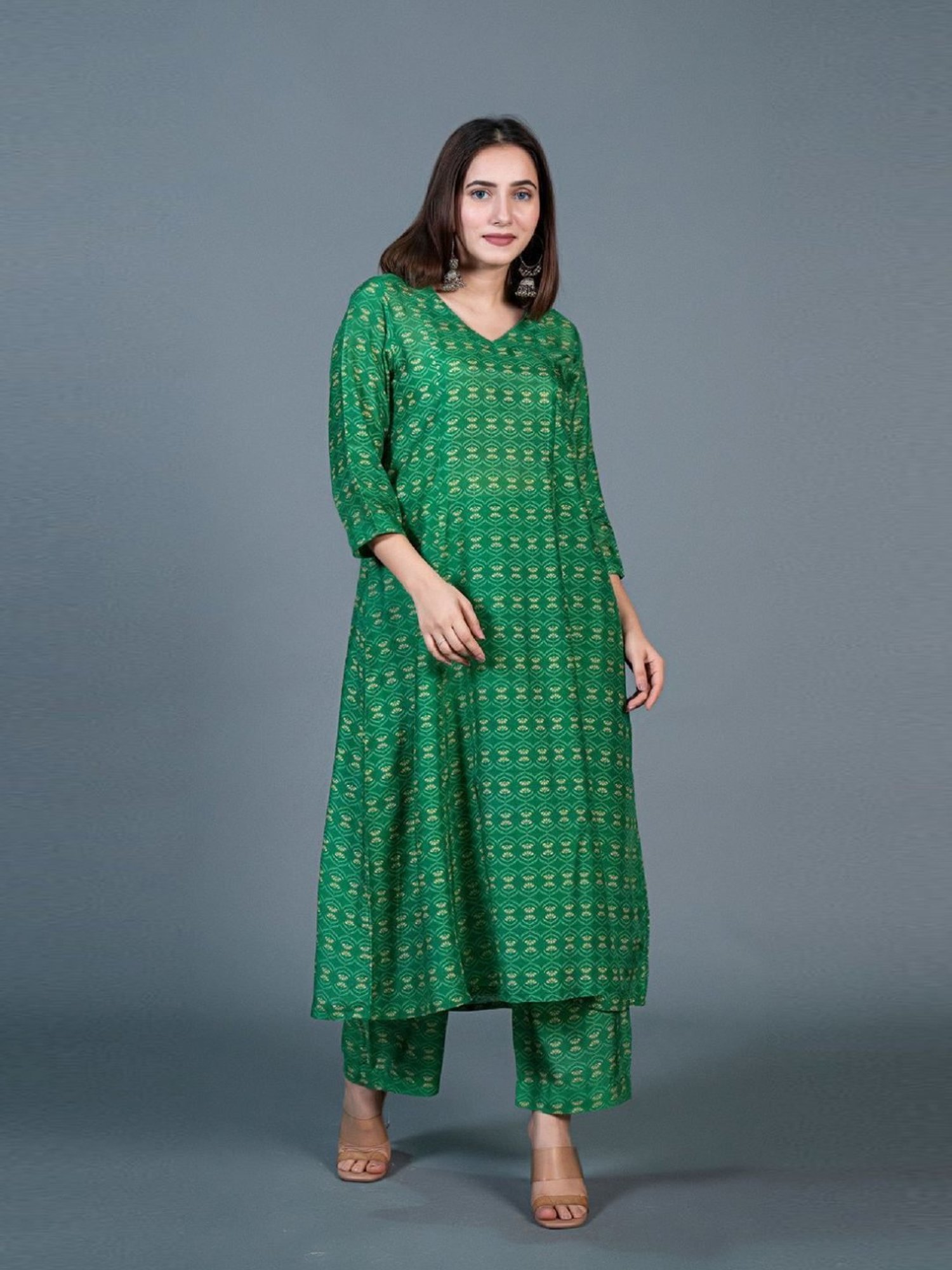 Eeshva India Bright Green Kali Kurta
