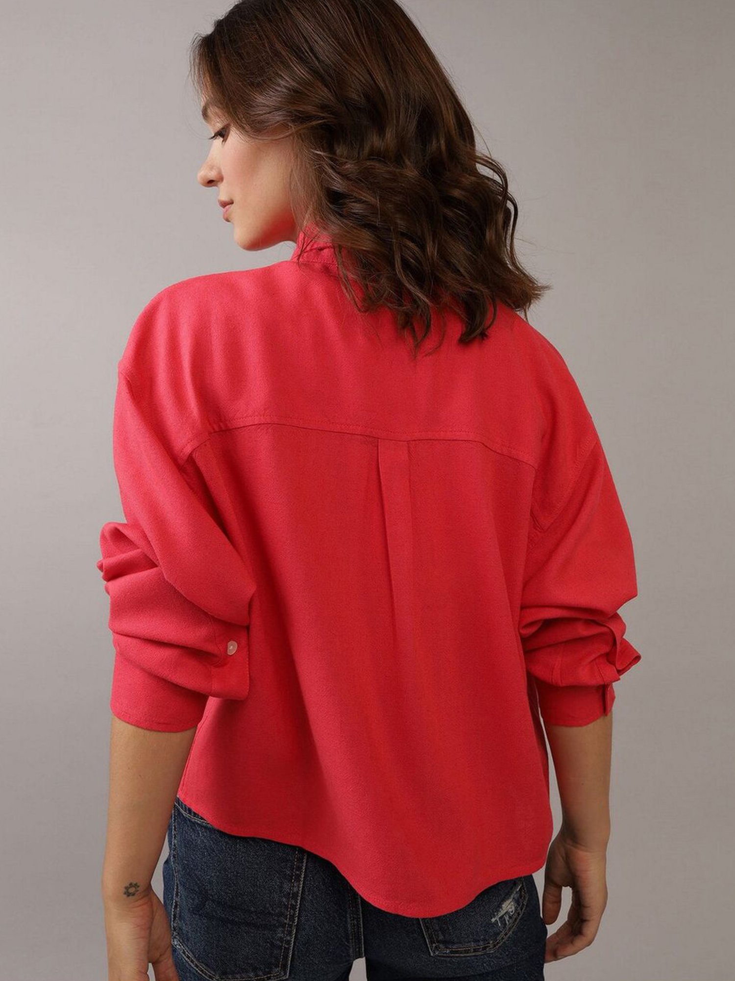 American Eagle Outfitters Red Plain Shirt