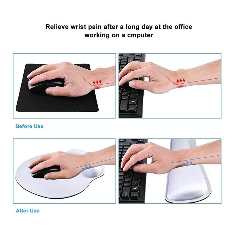 Wrist Rest Pad Mouse Pad Memory Foam Rest Pads Sets for Comfortable Typing Wrist Pain Relief AntiSlip Rubber Base Gray