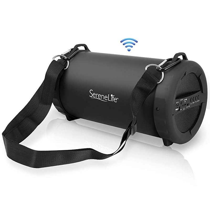 Outdoor Portable Wireless Bluetooth Boombox and Radio Stereo System with Rechargeable Battery 2 Speaker Drivers 4 Subwoofer 35mm Aux MP3 USB Micro SD Slot FM Radio SLBSP11