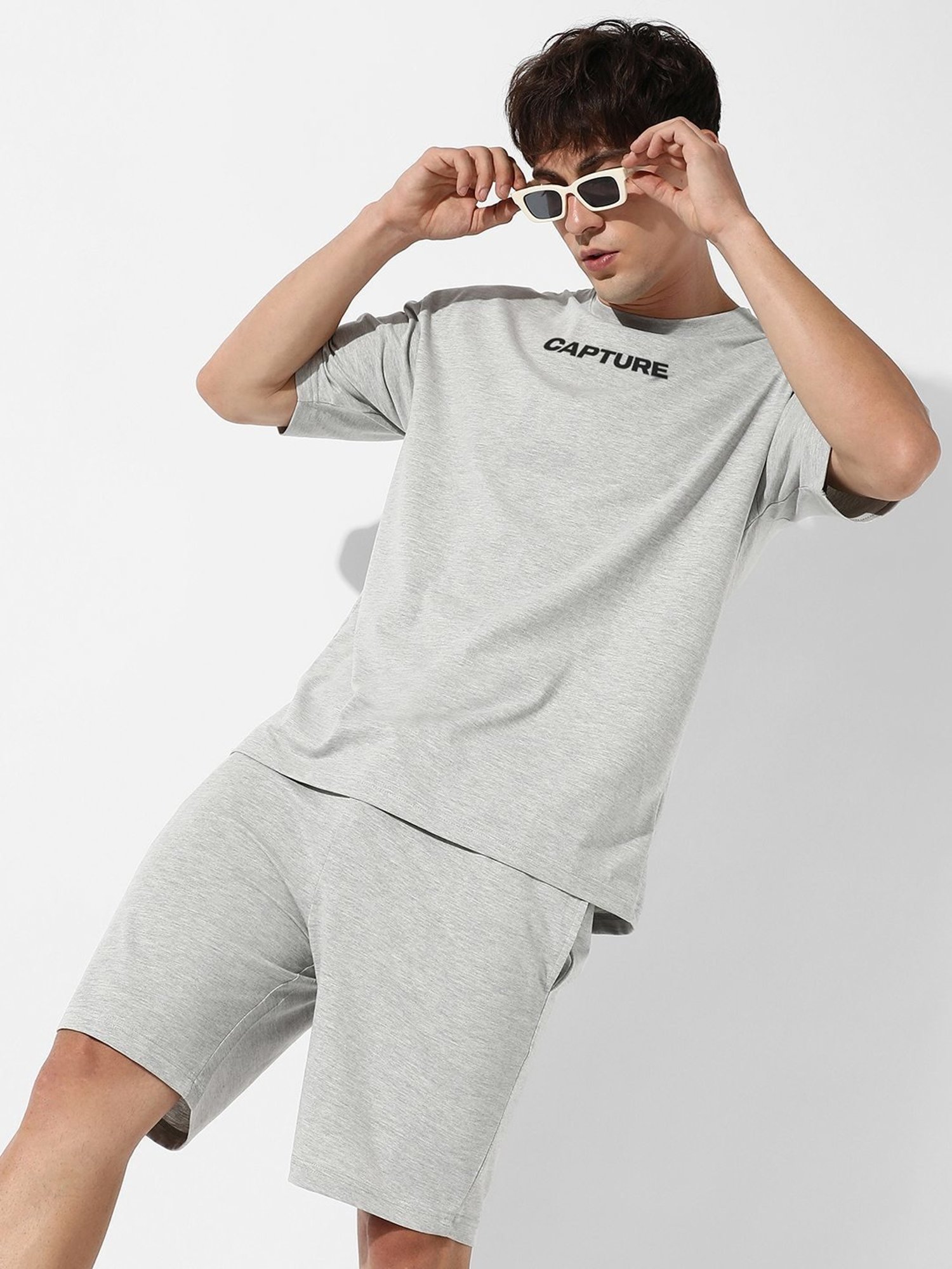 Campus Sutra Grey Regular Fit Oversized Capture Printed Co-Ord Set