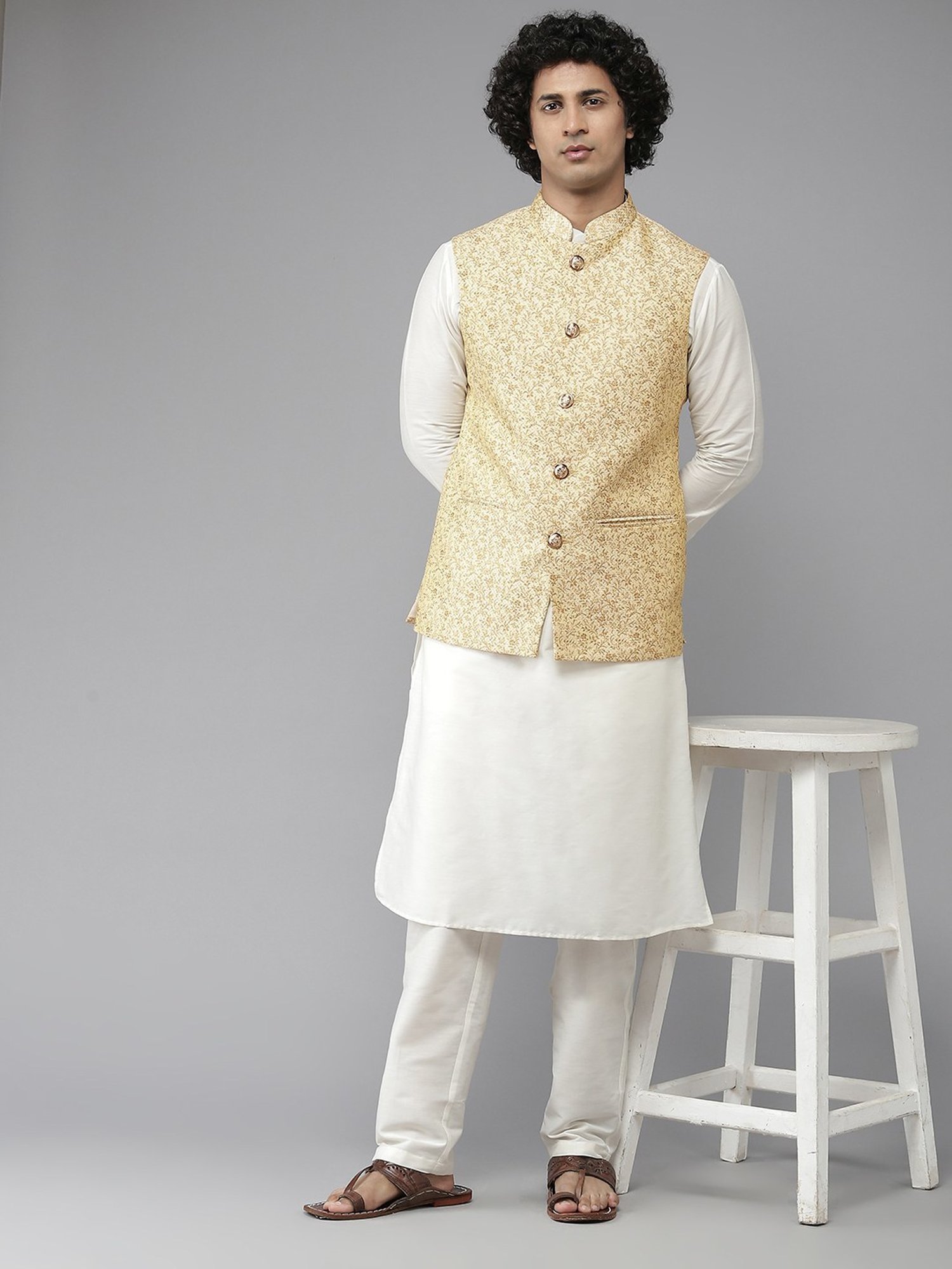 See Designs Gold & White Regular Fit Printed Ethnic Set