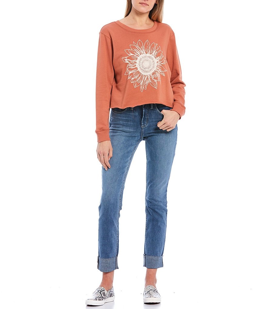 Originality Sunflower Graphic Crop Sweatshirt