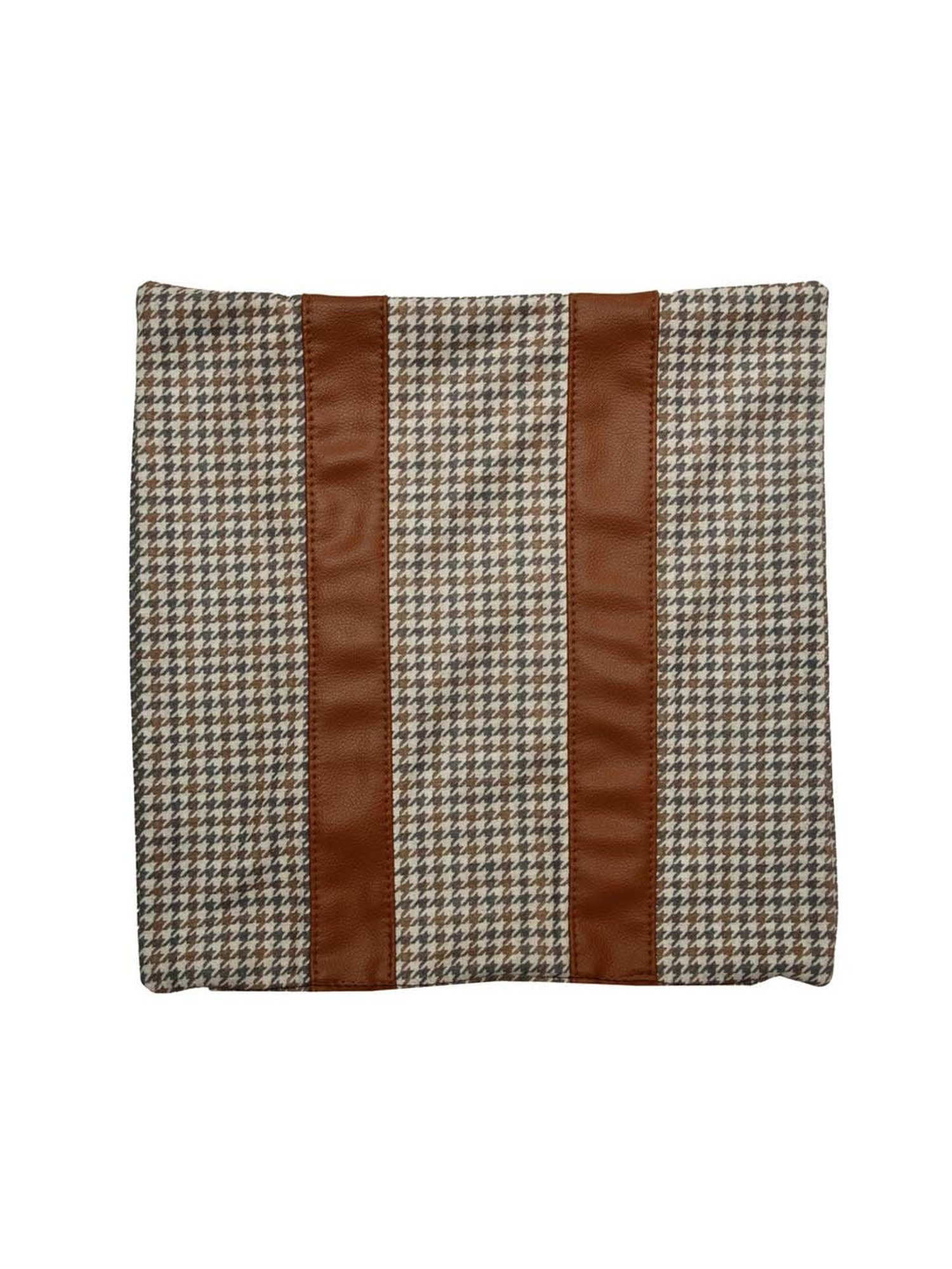 @home Beige & Tan Leather Cushion Cover With Zipper