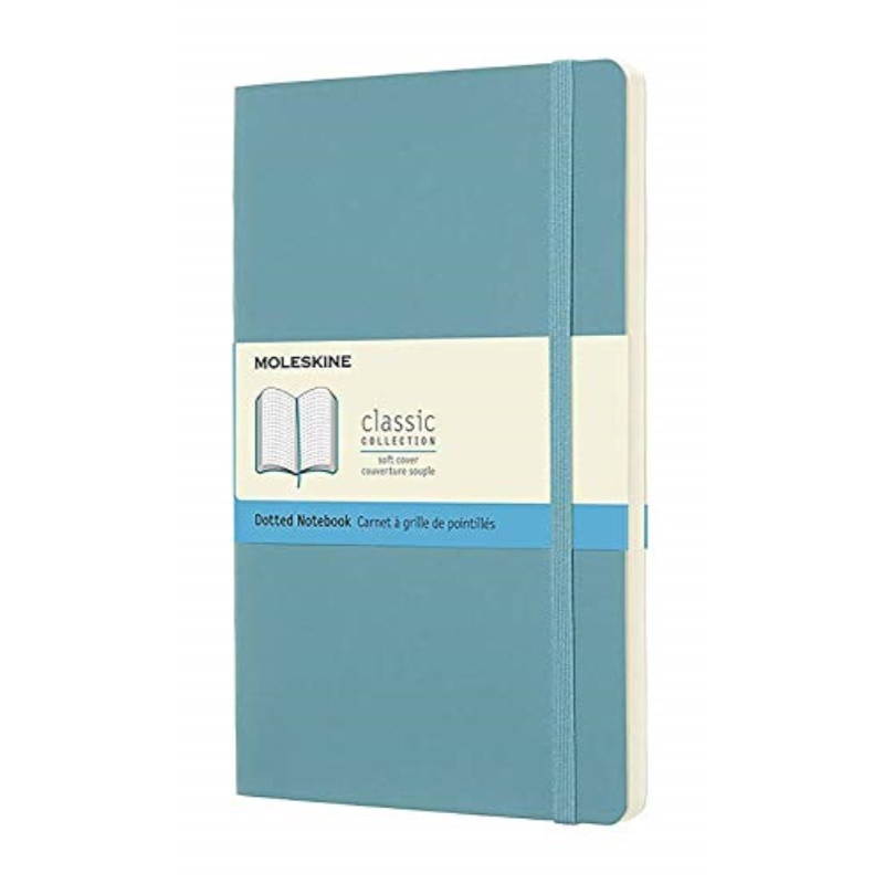 moleskine classic soft cover notebook, dotted, large 5" x 8.25" reef blue  soft cover notebook for writing, sketching, journals