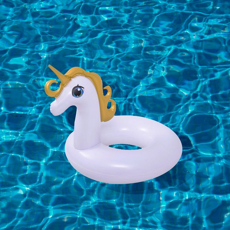 Pool Central 21.5" White Inflatable Unicorn Children's Swimming Pool Ring