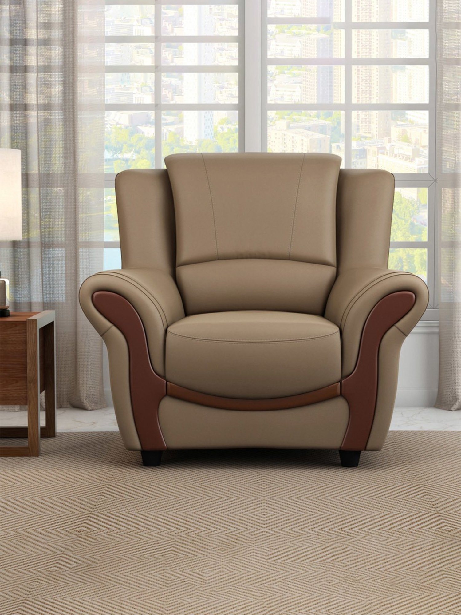 Durian Blos Brown Premium Leatherette 1 Seater Sofa