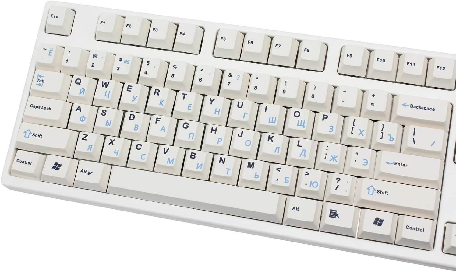 104+16 Full Russian PBT Dye-subbed Cherry Profile Keycaps for Mechanical Keyboard 1.75U 2U 2.25U Shift 6.25U 7U Spacebar (Black-White Russian)