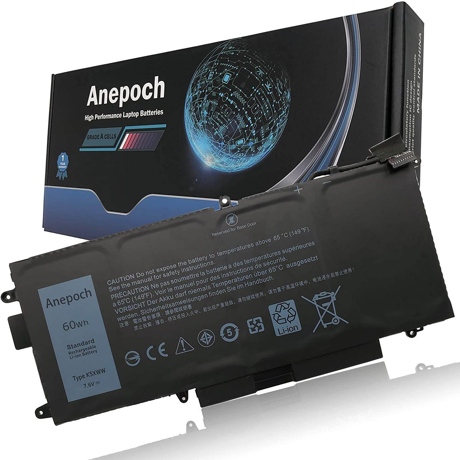 Anepoch K5XWW Laptop Battery for Dell Latitude 13 7389 P29S001 7390 P29S002 2-in-1 L3180 E5289 Series Notebook 6CYH6 71TG4 725KY J0PGR N18GG 7.6V 60Wh 7890mAh