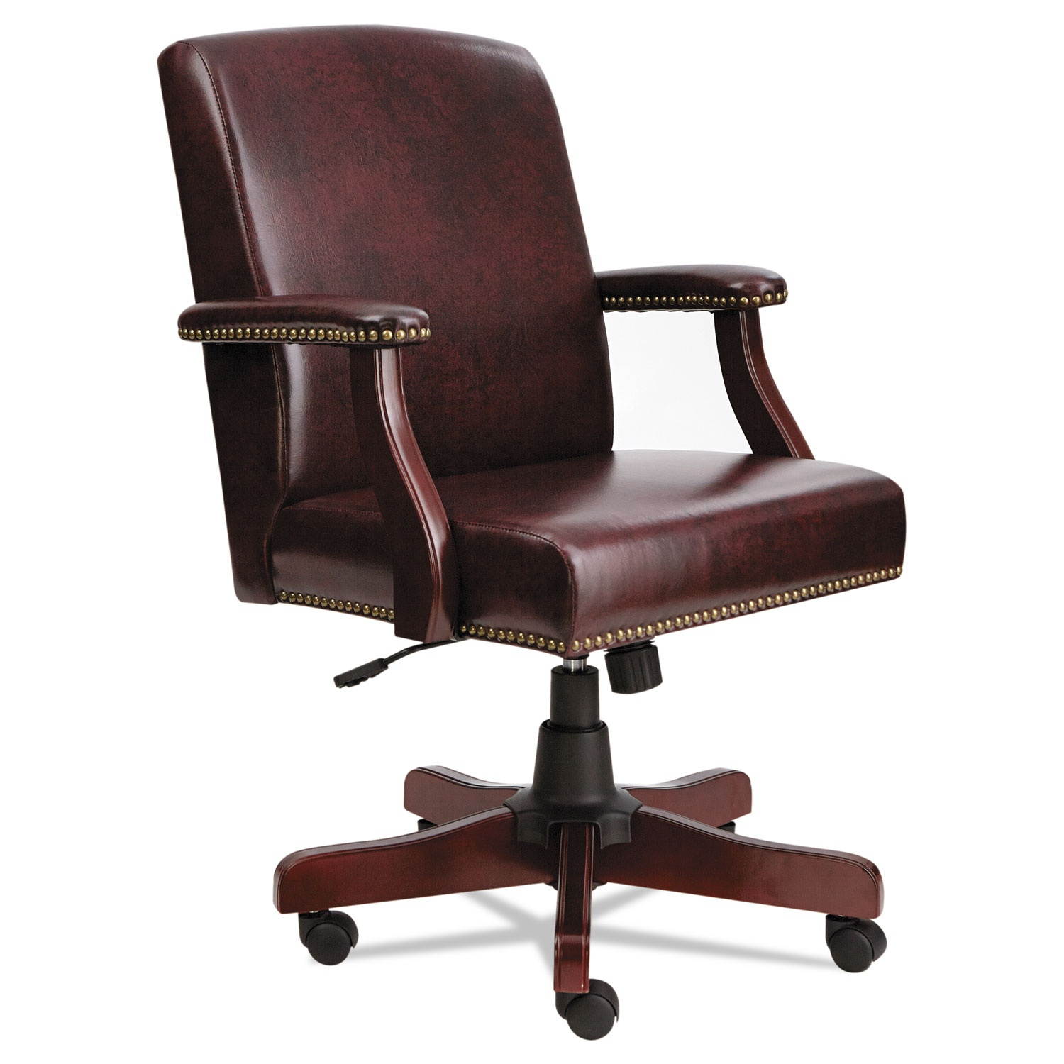 Alera Traditional Series Mid-Back Chair, Mahogany Finish/oxblood Vinyl