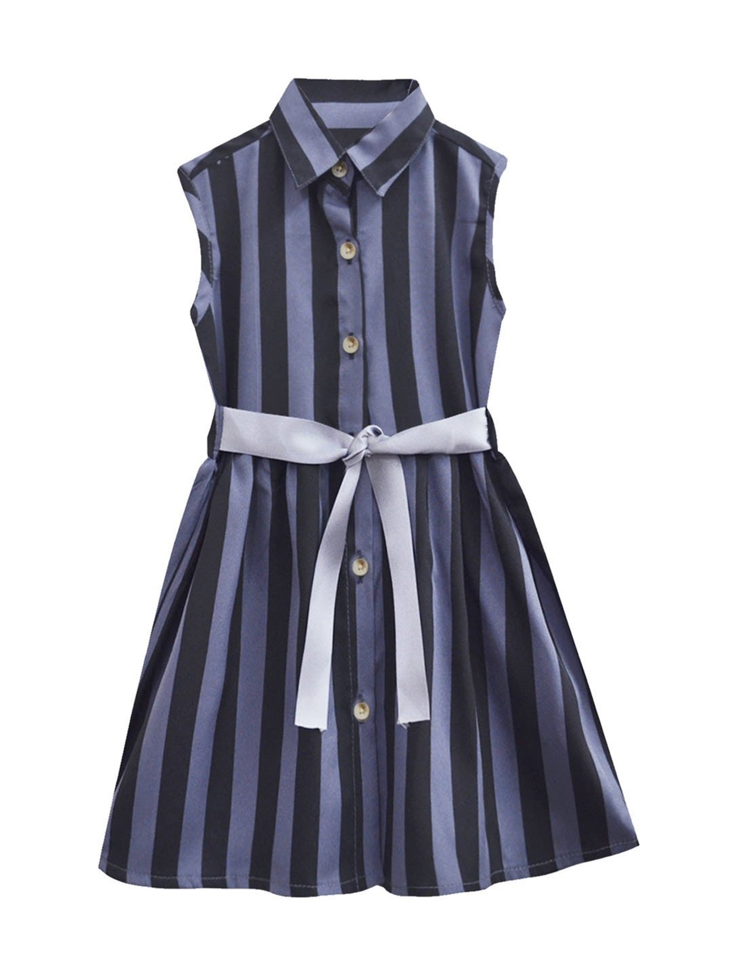 A.T.U.N. Grey & Black Striped Shirt Dress