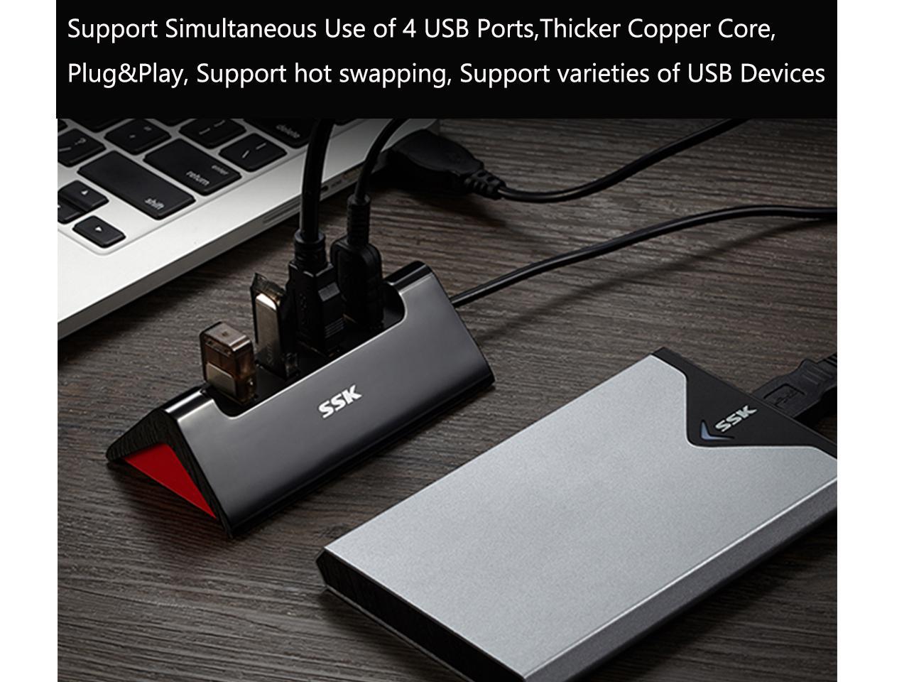 SSK 4 Port USB Hub,High Speed USB 3.0 Hub,Premium Laptop Docking Station Plug and Play Hot Swapping Support, Compatible with iMac,Macbook,thinkpad,Windows Desktop PC and other Laptop Computer