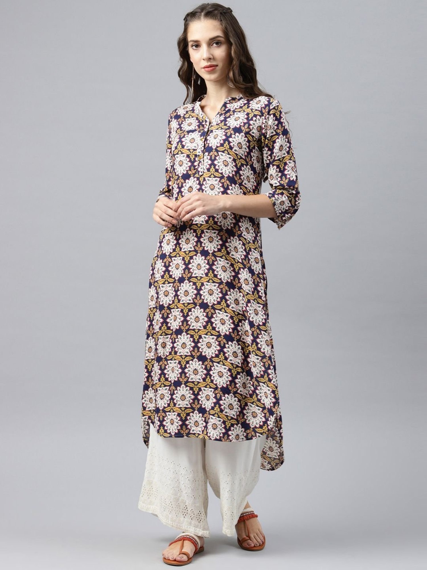 Alena Blue Printed Straight Kurta