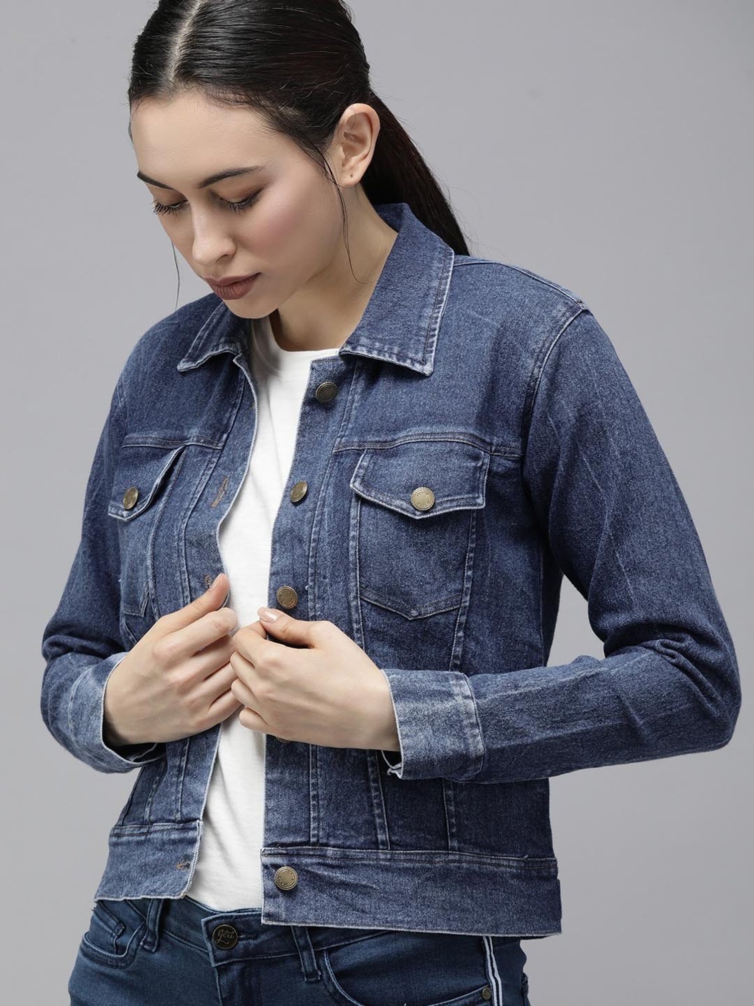 VOXATI Blue Regular Fit Denim Jacket