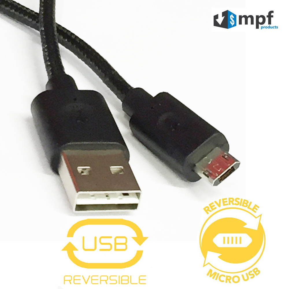 Double-Sided Reversible Micro B USB to Reversible USB 2.0 A Male Sync and Charging Cable Cord for Android, BlackBerry, HTC One, LG, Lumia, Motorola, Nexus, Samsung Galaxy, Sony, Windows Phone and More