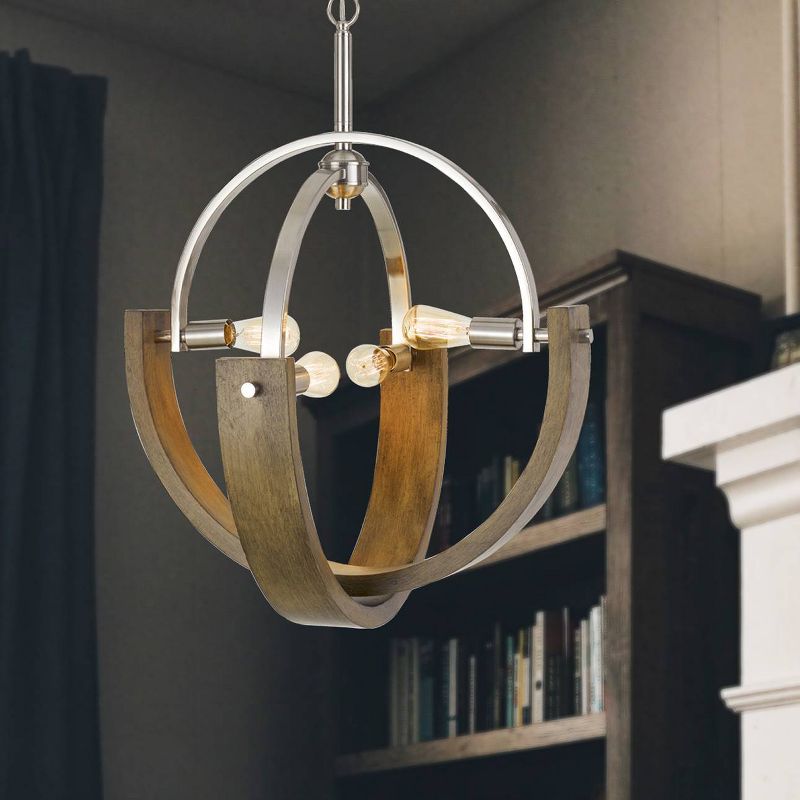 28" x 28" x 36" Metal/Wood Rauma Chandelier Brushed Steel - Cal Lighting