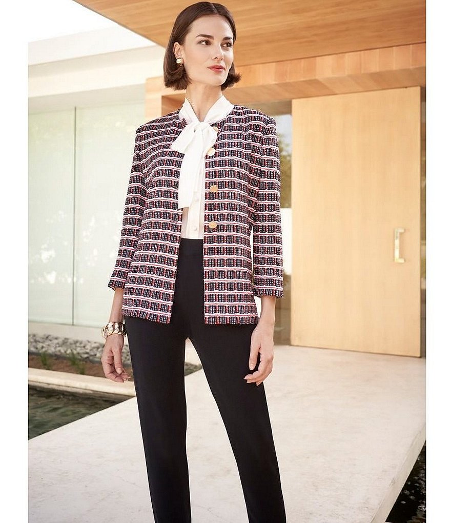 Misook Sleeveless Mandarin Collar Tie Neck Washable Blouse