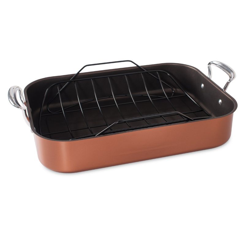 T-fal Simply Cook Nonstick Cookware, Roaster with Rack, 15", Gray