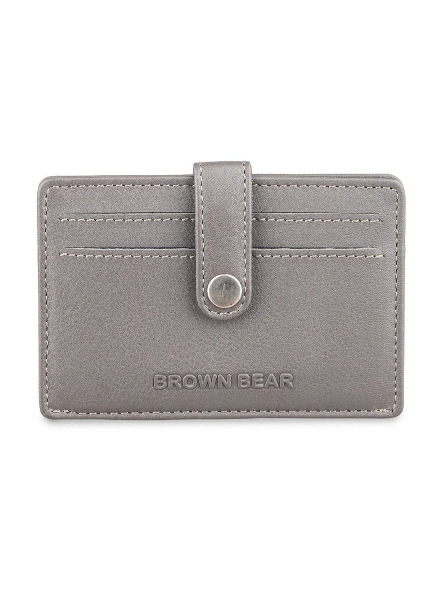 BROWN BEAR Premium Branded Grey Leather Card Holder for Men