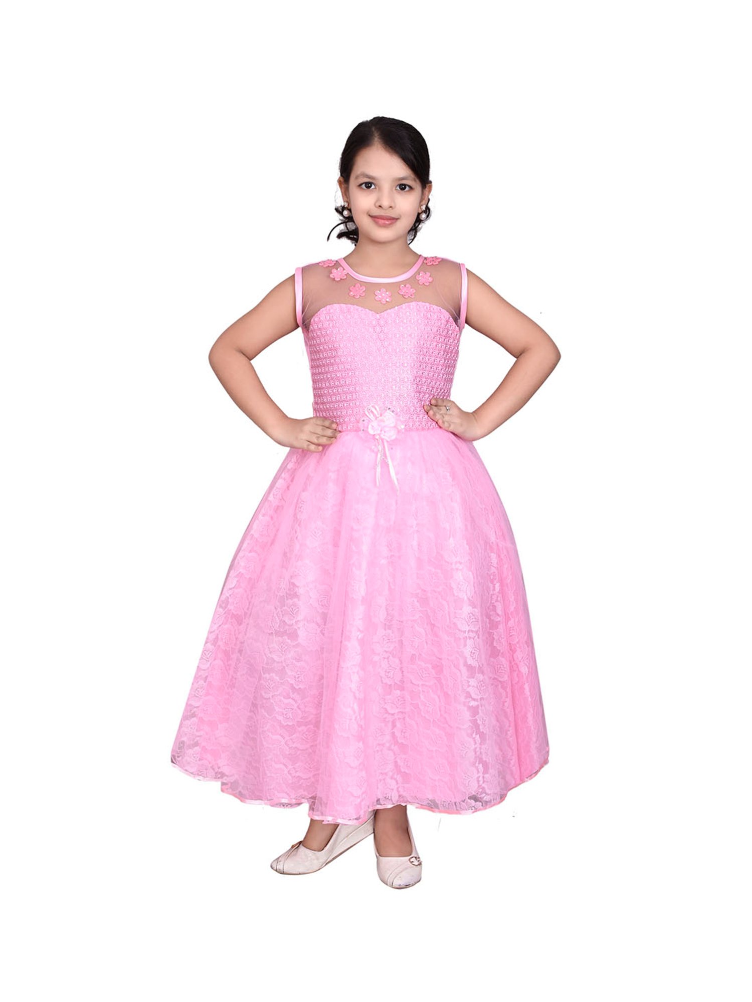 Ahhaaaa Kids Pink Self Design Dress, Wings, Hair Band with Fairy Stick