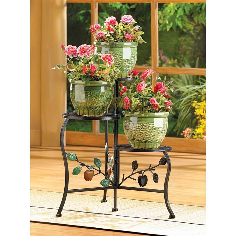 10.1" Indoor/Outdoor Iron Country Apple Plant Stand Black - Zings & Thingz