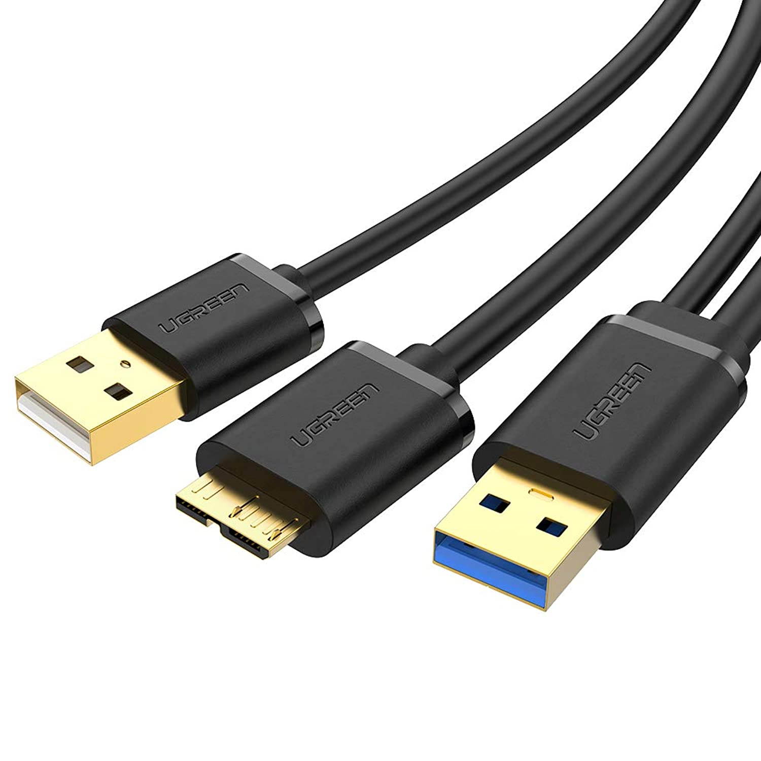 UGREEN Micro USB 3.0 Y Cable Super Speed USB 3.0 A Male to Micro B Male Y Splitter Adapter Cable Charging and Data Sync Cord for Micro USB 3.0 Android Smartphones and Tablets 3 feet Black