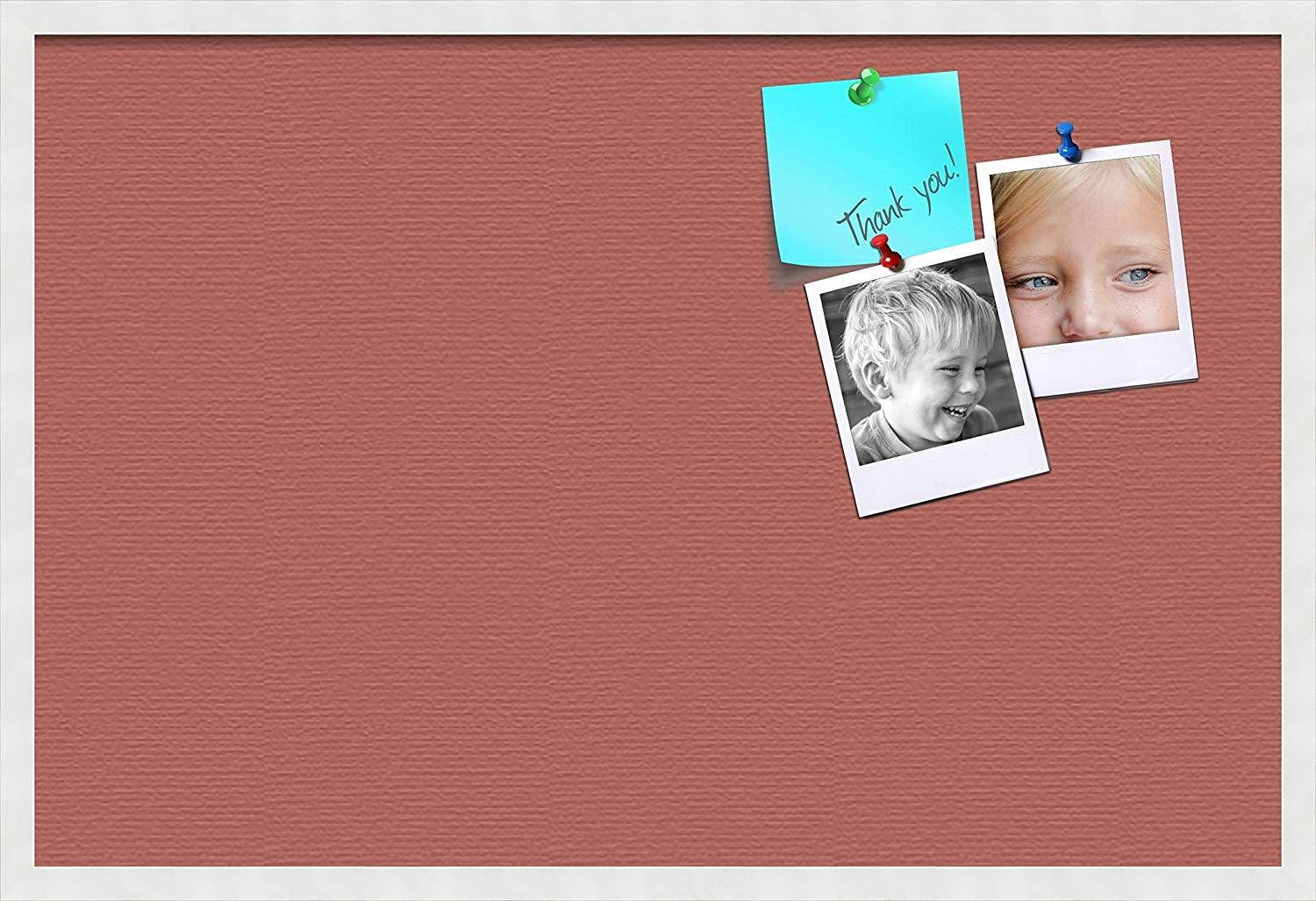 PinPix custom printed pin cork bulletin board made from canvas, Crimson Pastel 36x24 Inches 2 x 3 ft and framed in Satin White Frame (PinPix-Group-89)