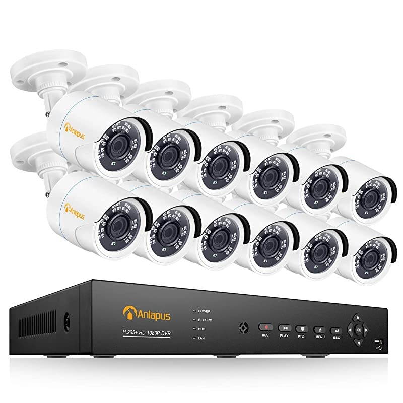 H.265+ 16 Channel 4-in-1 1080p DVR Security Camera System, 12pcs 2MP HD Outdoor Indoor CCTV Bullet Cameras with 80ft Night Vision(No Hard Drive)
