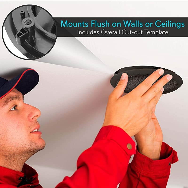 PDIC81RDBK 8 Ceiling Wall Mount Speakers Pair of 2Way Midbass Woofer Speaker 12 Polymer Dome Tweeter Flush Design w 50Hz 20kHz Frequency Response 250 Watts Peak Easy Installation