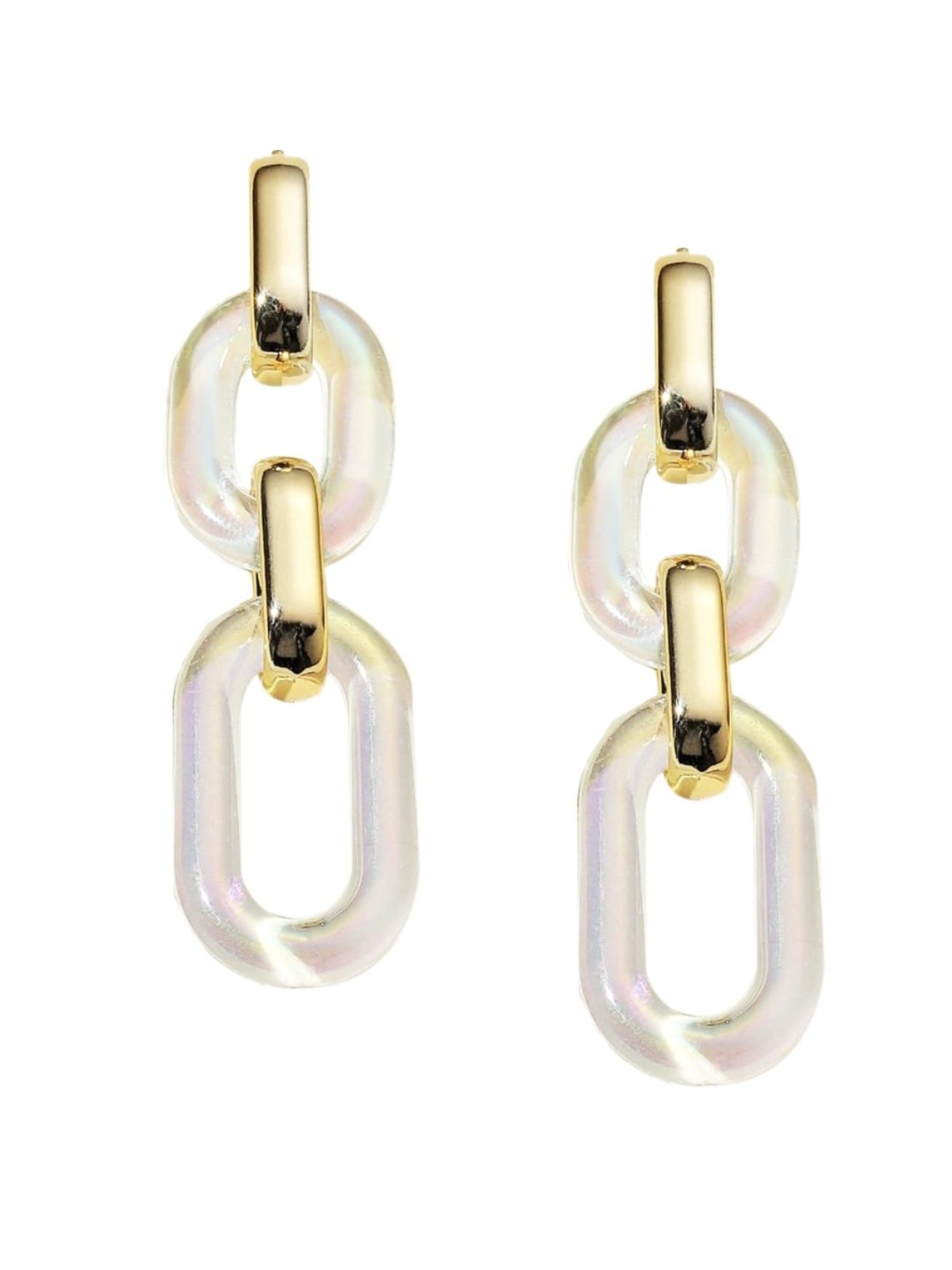 OOMPH Golden & White Rainbow Hue Link Chain Fashion Drop Earring for Women