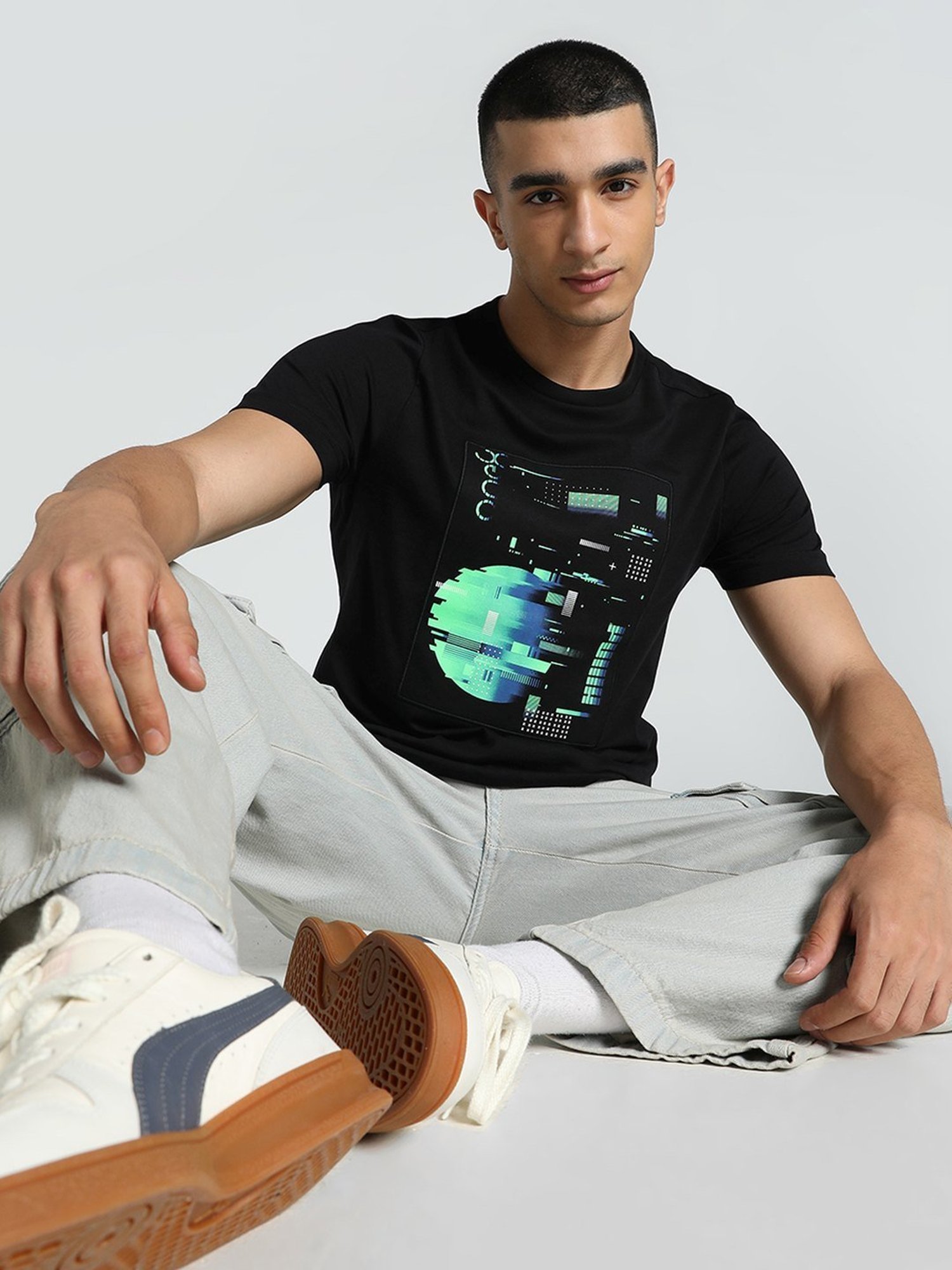 Puma Black Cotton Regular Fit Printed T-Shirt